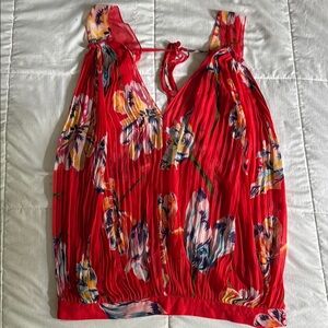 Free People Floral Red Pleated Tank